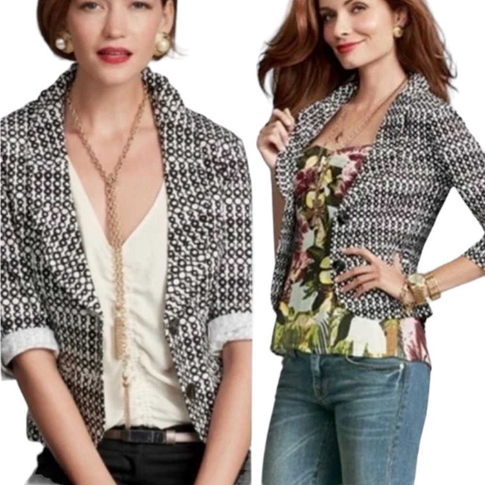 Cabi Du Jour Circle Blazer Jacket Black Geometric Boardroom Siren White Size 4